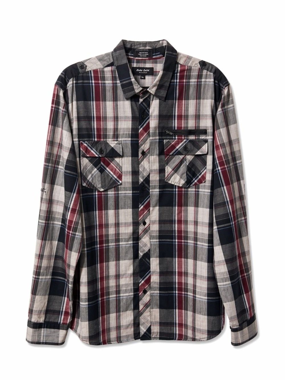 EIGHTY EIGHT,PLATINUM,LONG SLEEVE, RED,BLACK & GRAY,CHECKERED,MEN SHIRT,SIZE XXL